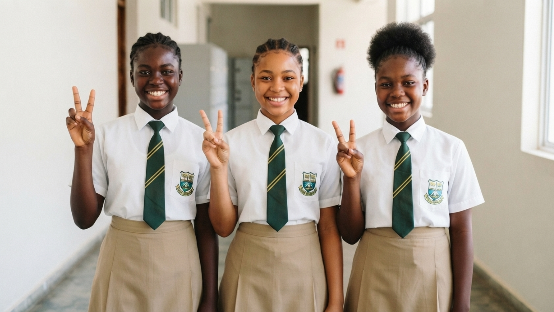 iLearning school girls laughing and making peace signs