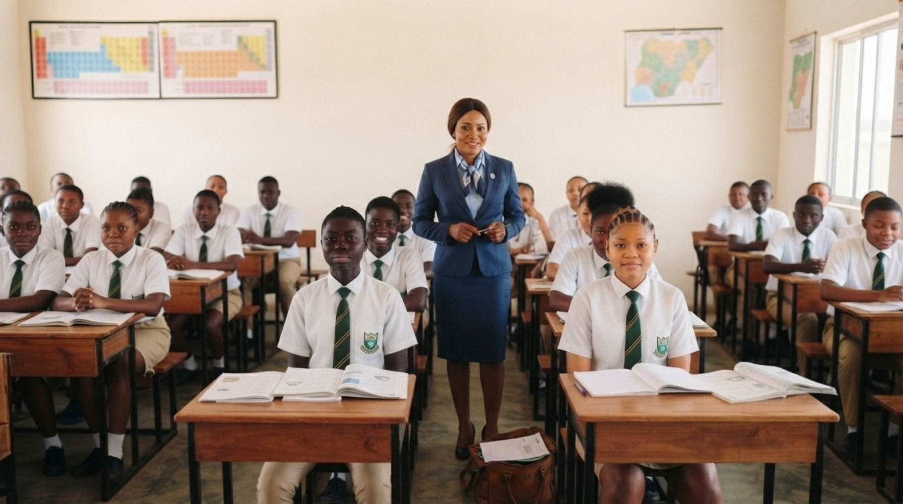 iLearning teacher with students in a bright classroom